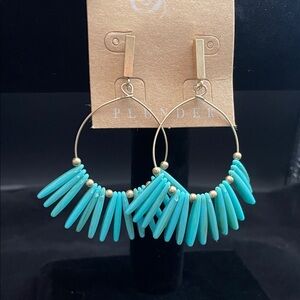 Plunder Design Chantelle Gold and Blue Beaded Hoop Earrings